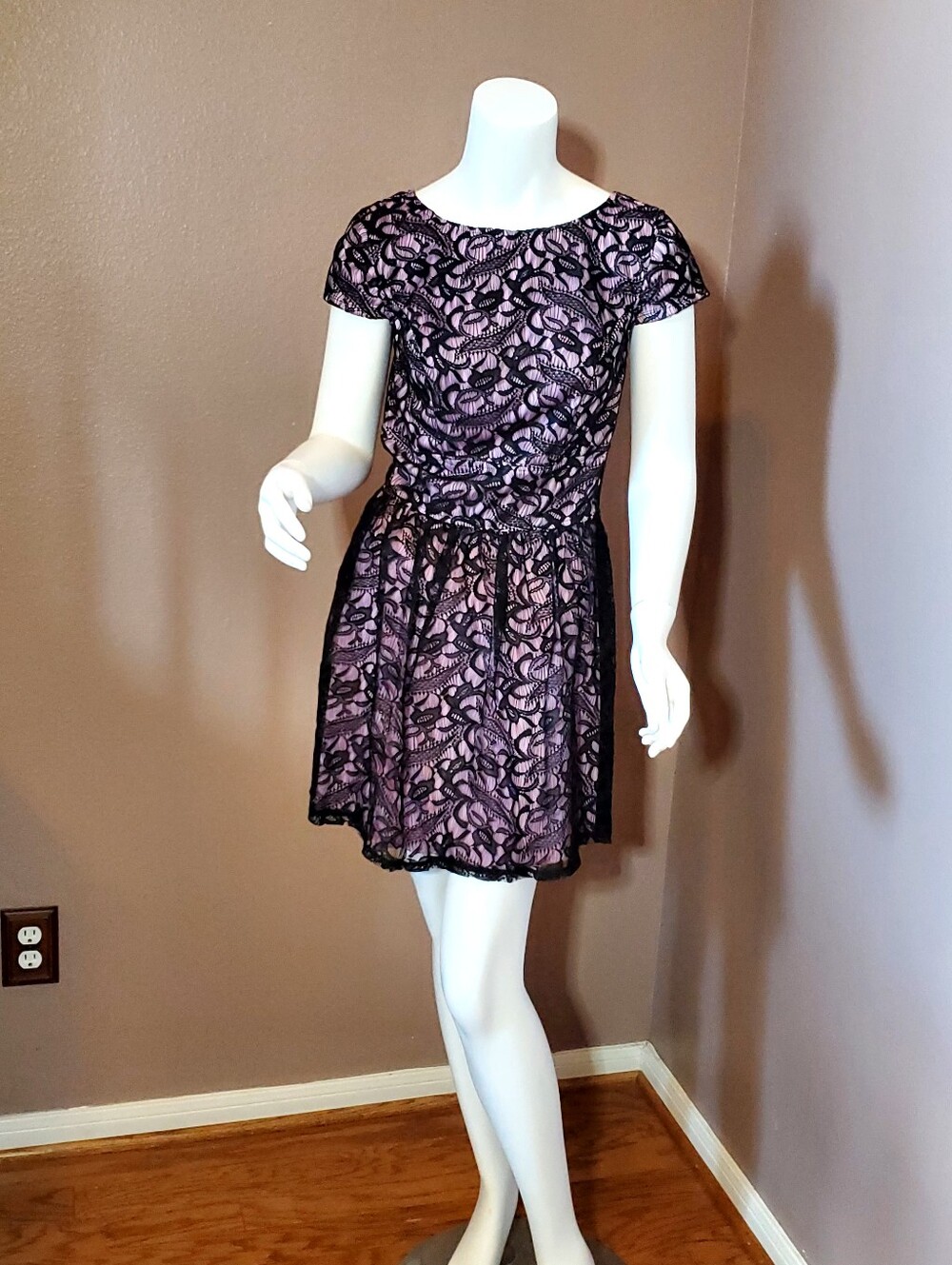 THREE PINK HEARTS lavender & black lace dress 3